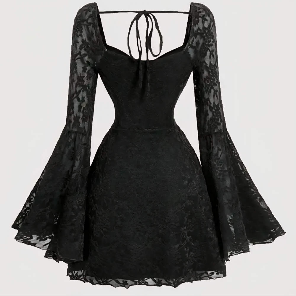 Gothic Dress Black W Witchy Bell Sleeves New!